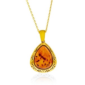 Simona Sterling Silver, Triangle Amber, Designed Outline 18" Pendant Necklace - Brown - 1 of 2
