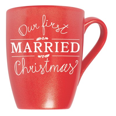 Elanze Designs Our First Married Christmas Crimson Red 10 ounce New Bone China Coffee Cup Mug
