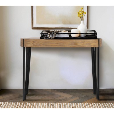 Astoria Natural Wood Console Table with Black Iron Hairpin Legs
