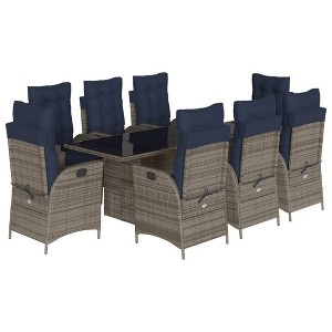 vidaXL Patio Dining Set with Cushions Outdoor Garden Seating Gray Poly Rattan - 1 of 4