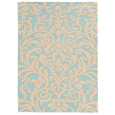 8'x10' Trio 407 Scrolled Damask Area Rug Aqua/Ivory - Linon