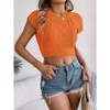 Women's Cropped Sweater Short Sleeve Crew Neck Cable Knit Pullovers Sweater Casual Crop Top - 3 of 4