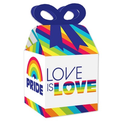 Big Dot of Happiness Love is Love - Gay Pride - Square Favor Gift Boxes - LGBTQ Rainbow Party Bow Boxes - Set of 12