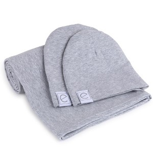 Ely's & Co. Jersey Cotton Spandex Swaddle Blankets 40"x40" with Beanie Gift Set  - 1 of 4
