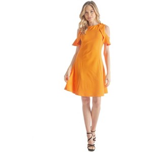 24seven Comfort Apparel Ruffle Cold Shoulder A Line Knee Length Dress - 1 of 4