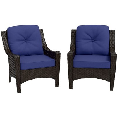 EAGLE PEAK Azure Bay Set of 2 Outdoor Wicker Patio Chairs, Weather Resistant Rattan Furniture, Deep Seats