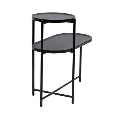 LIVAREEmlen Round Coffee Table with Storage Tray 2 Tier Oval End Tables Wooden Small Side Table for Living Room