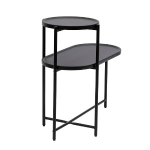 LIVAREEmlen Round Coffee Table with Storage Tray 2 Tier Oval End Tables Wooden Small Side Table for Living Room - 1 of 4