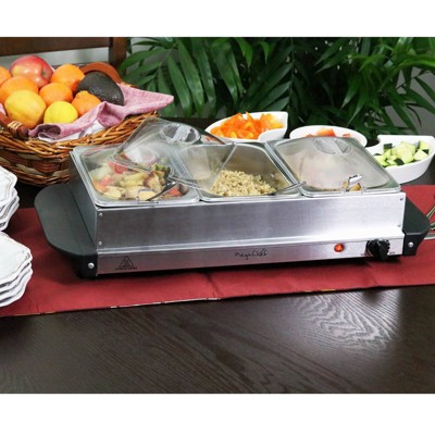 MegaChef Stainless Steel Buffet Server with 3 Sectional Trays