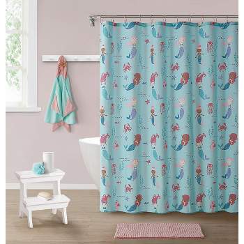 Kate Aurora Montauk Accents Complete 5 Piece Juvi Mermaid Themed Fabric Shower Curtain Bathroom Set