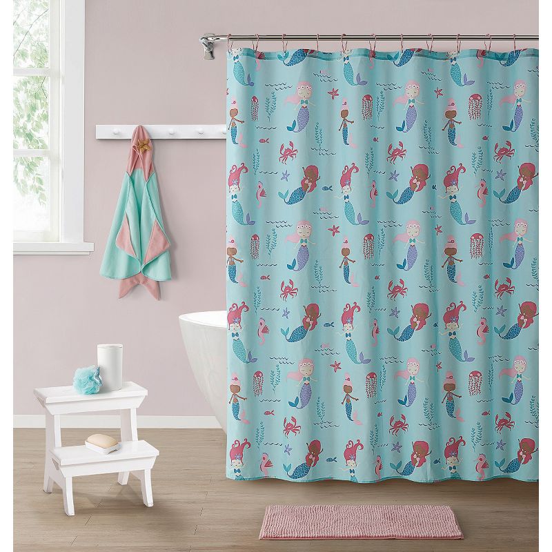 Kate Aurora Montauk Accents Complete 5 Piece Juvi Mermaid Themed Fabric Shower Curtain Bathroom Set, 1 of 15