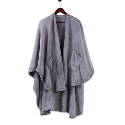 58"x64" Plush Wrap Wearable Blanket Gray - Better Living