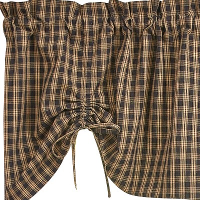 Farmhouse Black and Beige Plaid Rod Pocket Valance 60"