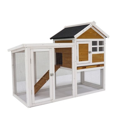 LAOTIES Large Outdoor Wooden Rabbit Hutch,Bunny Cage with Waterproof Roof,No-Leak Pull-Out Trays,Nesting Box,Expandable Small Animal House