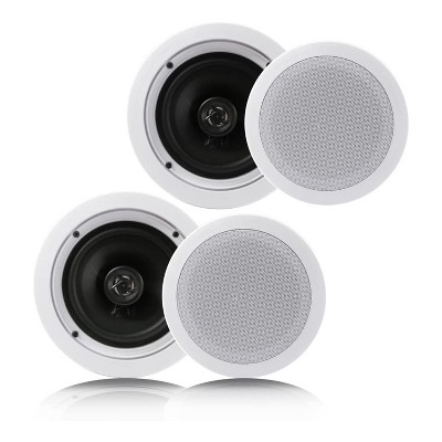 Pyle PDIC1661RD 6.5 Inch 200 Watt In Ceiling Wall Speakers 2 Way Flush  Mount Home Indoor Stereo Speaker System Pair, White