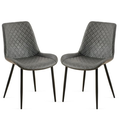 VYNXARIA Dark Gray Leathaire Dining Chairs Set of 2,Mid Century Modern Leathaire Chairs Kitchen Living Room Armless Side Chair with Metal Legs