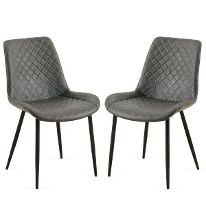 VYNXARIA Dark Gray Leathaire Dining Chairs Set of 2,Mid Century Modern Leathaire Chairs Kitchen Living Room Armless Side Chair with Metal Legs - 1 of 4