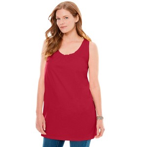 Woman Within Plus Size Perfect Sleeveless Shirred U-Neck Tunic - 1 of 4