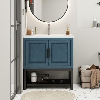 Bathroom Storage Cabinets With 2 Storage Doors, Bathroom Storage Cabinets Floor Standing With Ceramic Sink & Hot And Cold Faucet-Cuddlewood