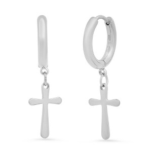 Steeltime Ladies stainless steel religious dangling charm cross huggie earrings - 1 of 4