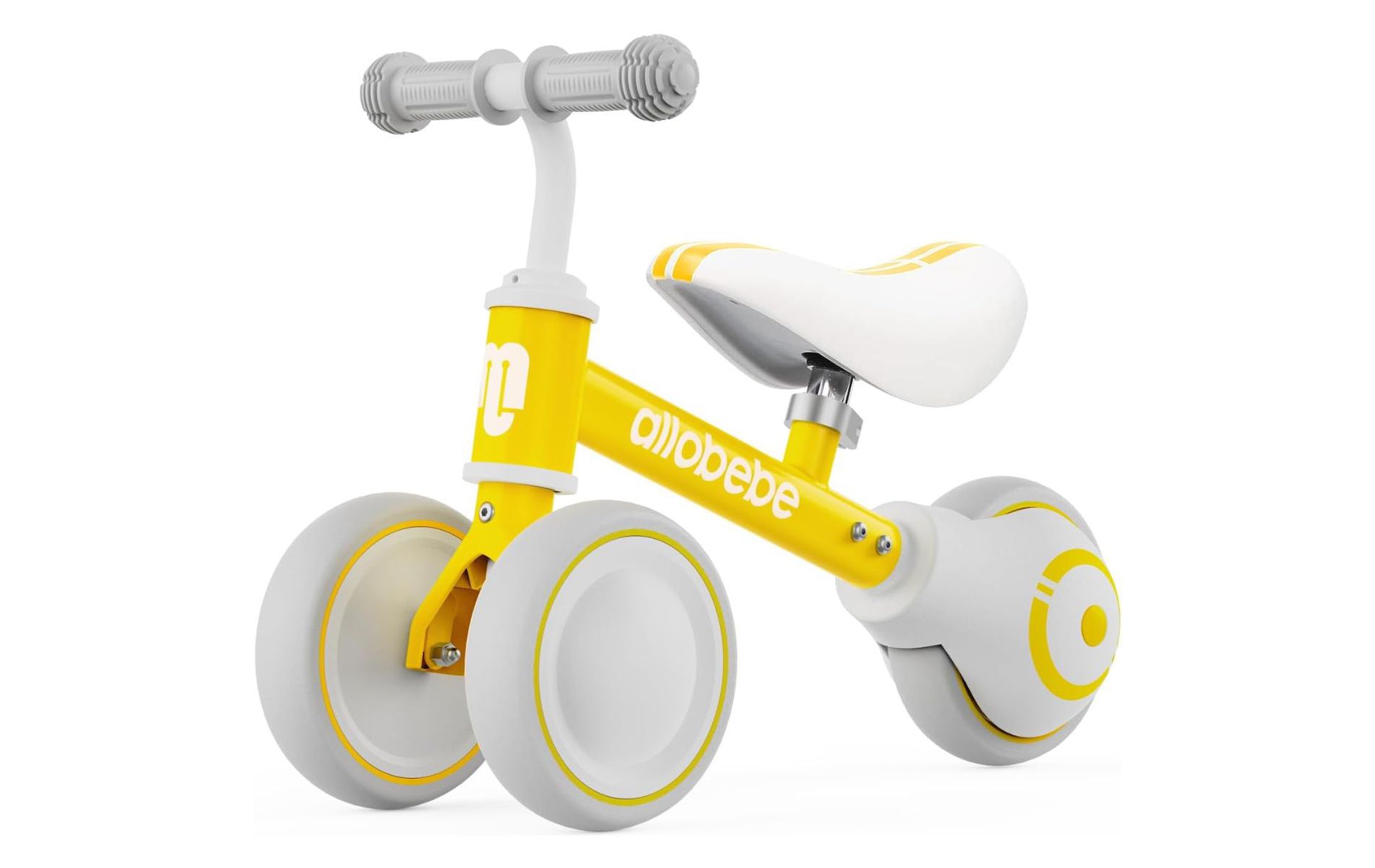 Allobebe Baby Ride-On Balance Bike for 12–30 Months, Adjustable Seat, Soft Silent 3-Wheel Ride-On, Yellow