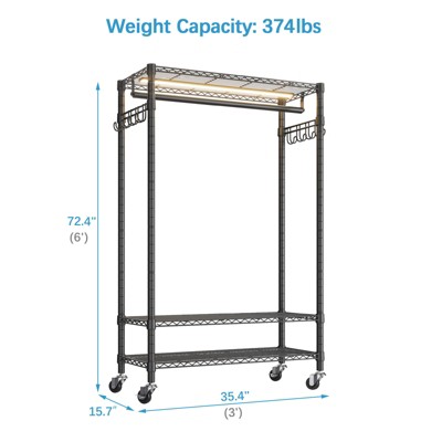 Black Metal Portable Clothes Rack with Warm White LED Light