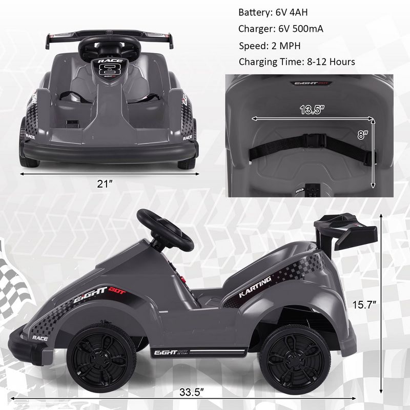 Costway 6V Battery Powered Go Kart Kids Ride On 4 Wheel Racer RC w/ Bumper & Music, 5 of 9