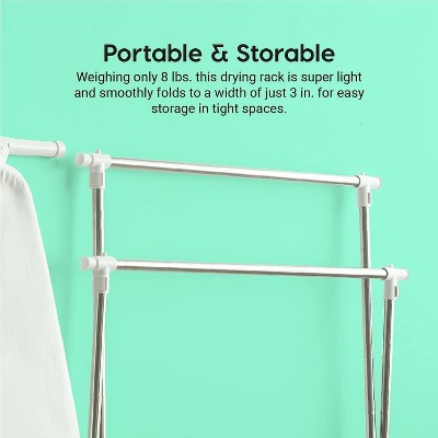 Silver Foldable Clothes Drying Rack with Extendable Rods