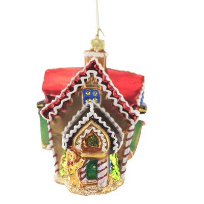 Huras 5.25" Gingerbread House W/ Icing Roof Ornament Gumdrop Candy Cane  -  Tree Ornaments