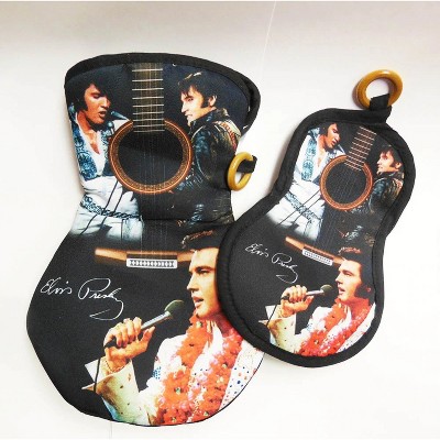Oven Mitt And Potholder Set - Elvis, Guitar Shaped