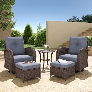 Layinsun 5 Pieces Wicker Patio Furniture Set, Luxury Outdoor Conversation Set with High Back Swivel Rocker Chairs - 1 of 4