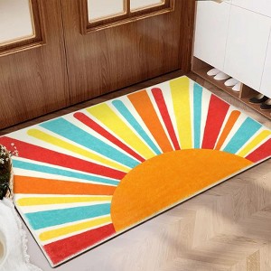 Colorful Machine Washable Area Rug, Non-Slip Indoor Carpet for Living Room, Bedroom, Modern Minimalist Front Door Mat with Sun Accent Design. - 1 of 4