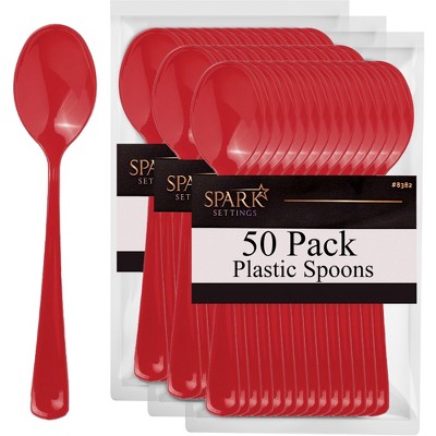 Plastic Spoons Disposable 50 Pack, Heavy Duty Plastic Silverware, Plastic Cutlery Ideal for Hot and Cold Food, Plastic Utensils - SparkSettings