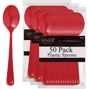 Plastic Spoons Disposable 50 Pack, Heavy Duty Plastic Silverware, Plastic Cutlery Ideal for Hot and Cold Food, Plastic Utensils - SparkSettings - 1 of 4