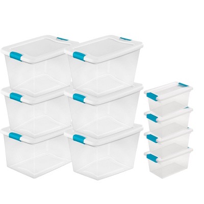 Sterilite 64-Quart Plastic Storage Container (6 Pack) + Medium Clip Box (4 Pack)
