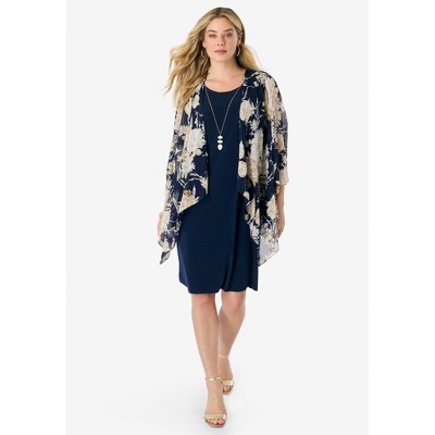 Roaman's Women's Plus Size Necklace Jacket Dress