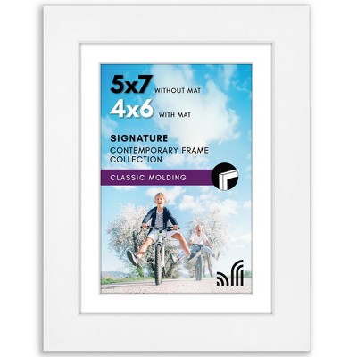 Americanflat 5x7 Picture Frame with Shatter-Resistant Glass - Use as 4x6 Picture Frame with Mat or Display 5x7 Photo Without Mat - White