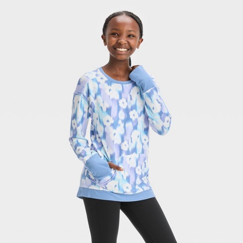 Girls' Fleece Pullover Sweatshirt - All In Motion™ Light Blue Xl : Target