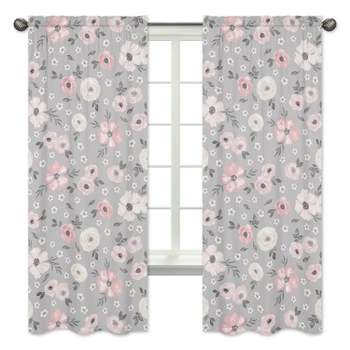 Sweet Jojo Designs Window Curtain Panels 84in. Watercolor Floral Grey Pink White