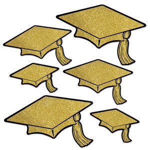 Beistle Glittered Foil Gold Grad Cap Cutouts, Asstd, (6/Pkg) Multicolored - 1 of 1