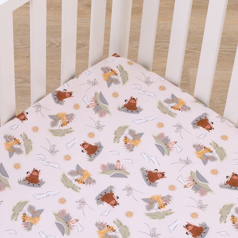 Disney Lion King Ivory, Sage, Gold, and Brown, Simba, Timon, and Pumba Super Soft Nursery Fitted Crib Sheet, 3 of 5