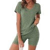 Ekouaer Biker Short Sets Women 2 Piece Outfits Ribbed Pajama Short Sleeve Workout Set - 2 of 4
