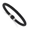 Chisel Stainless Steel Brushed and Polished Black Woven Leather 8.5" Bracelet - 2 of 4