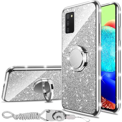 for Samsung Galaxy A03S Phone Case Cute Girls Women Glitter Luxury Silicone Case with Ring Stand