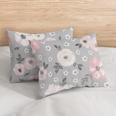 Sweet Jojo Designs Full/Queen Comforter Bedding Set Watercolor Floral Grey Pink 3 pc — фото 5