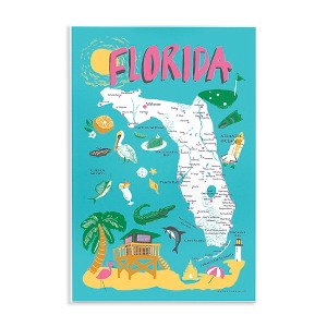 Stupell Industries Florida Teal Blue and Pink Illustrated Scenic Map Poster Wall Plaque Art - 1 of 4