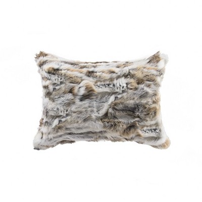 HomeRoots 5" X 12" X 20" 100% Natural Rabbit Fur Tan And White Pillow