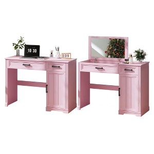 Fredees Vanity Desk: Flip Top Mirror, Drawers, Storage Cabinet, Bedroom Makeup Table, Wood Home Office Desk - 1 of 4