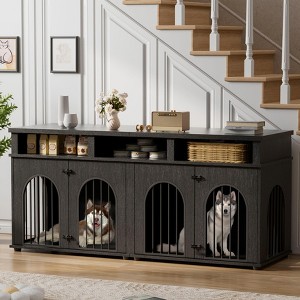 Double Dog Crate Furniture 71" Dog Kennel Furniture for 2 Medium Dogs, Heavy Duty Dogs Cage XL Dogs House Indoor with 3 Storage Shelves - 1 of 4