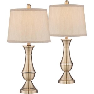 Regency Hill Becky Traditional Table Lamps 24 3/4" High Set of 2 Antique Brass Metal Beige Drum Shade for Bedroom Living Room Bedside Nightstand Home - 1 of 4